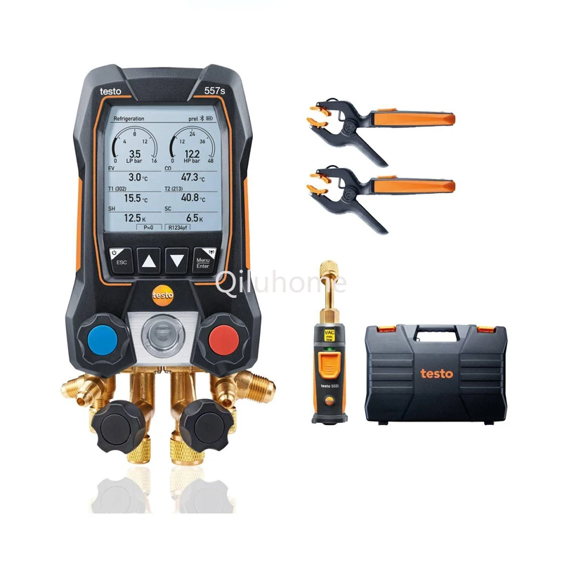 Testo 557s Smart Vacuum Kit Smart Digital Manifold with Wireless Vacuum and Clamp Temperature Probes 0564 5571