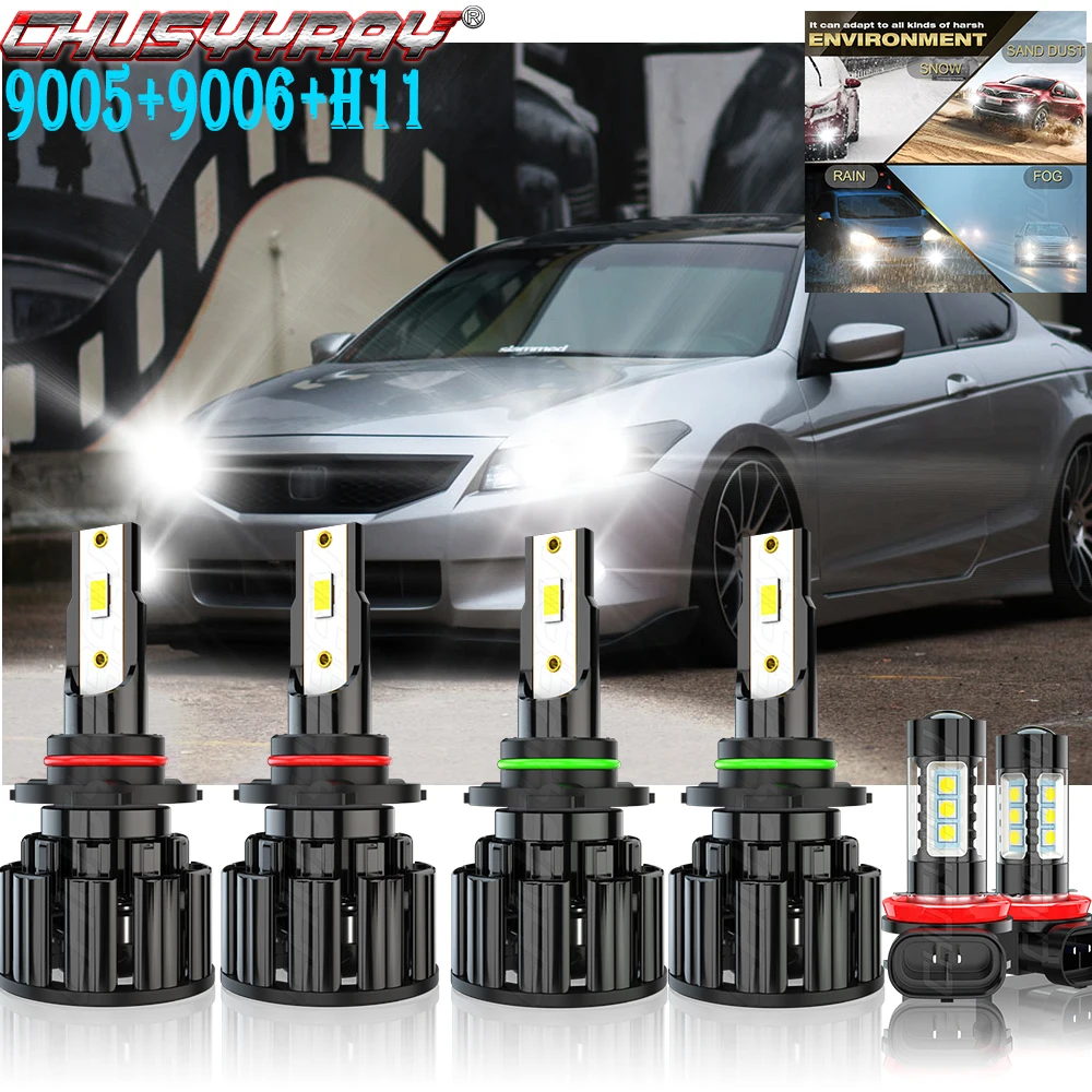 

CHUSYYRAY Compatible For Honda Accord Coupe 2006 2007 LED Headlight High Low Fog Light Bulbs*6 9005 9006 H11 Car accsesories