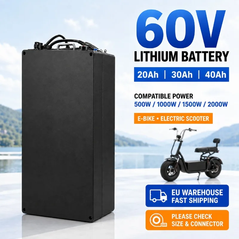 60V Lithium-Akku-Pack 20Ah 30Ah 40Ah für Fat-Tire-Elektro-Scooter E-Bike 500W 1000W 1500W 2000W Wiederaufladbare Stromversorgung mit eingebautem BMS 67,2V 2A Ladegerät Mehrere Kapazitätsoptionen