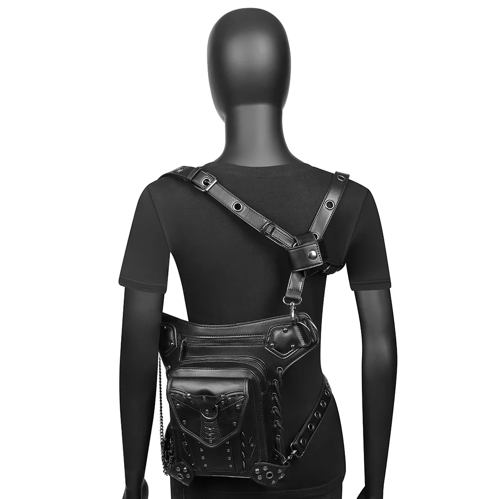 New Steampunk Texture Chain Bag Motorcycle Single Shoulder Messenger Bag Multi Back Method Waist Bag Fanny Pack Leg Bag Bum Bag