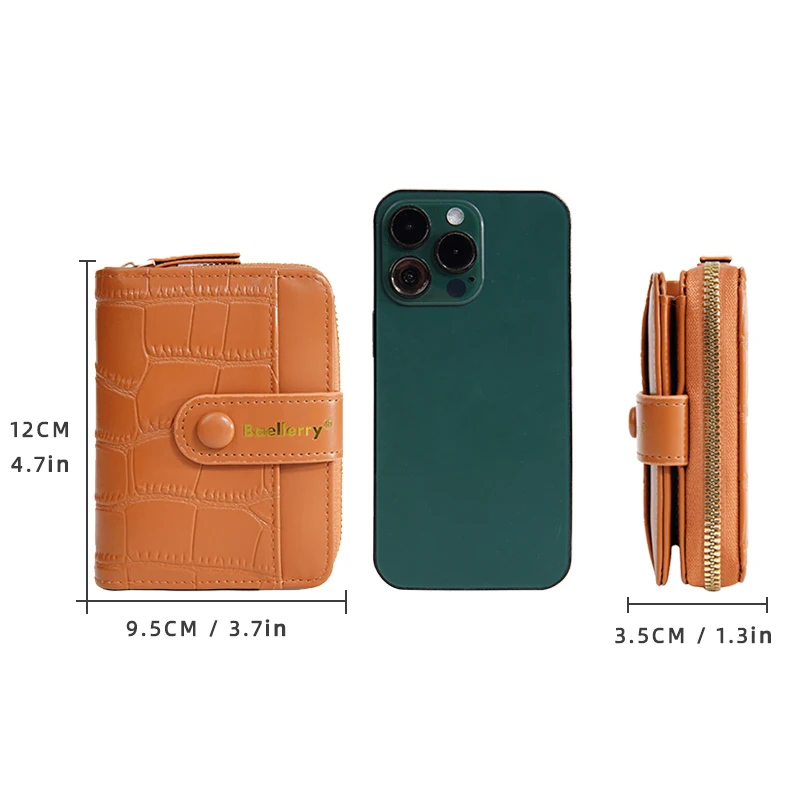 1Pcs-Baellerry Women's Crocodile Pattern Snap Button Zipper Short Wallet, 7-Card Slot Short Wallet with Transparent Window and Zippered Coin Pocket