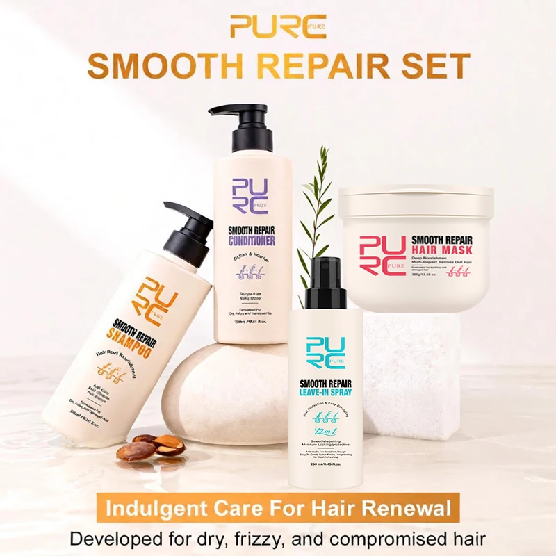 purc-シャンプー-コンディショナー-ヘアマスク-リーブインスプレー-ケラチントリートメント-スムージング-リペアリング-乾燥した縮れ毛やダメージヘアケアセット