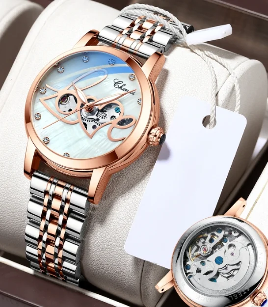 Hot selling 2025 new women's fashion casual trend small fresh pattern hollow out fully automatic mechanical watch