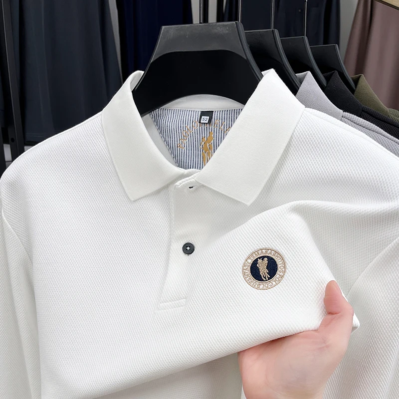 Fashion silk cotton long sleeve polo shirt autumn new comfortable casual luxury brand Paul Pony embroidered men's lapel T-shirt
