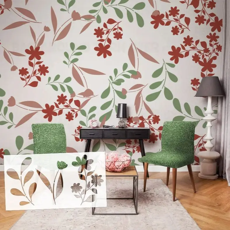 60cm - 100cm Stencil For Painting Decor Plaster Wall Template Furniture Makers To Paint Putty Drawing Leaf Grass Floral S564