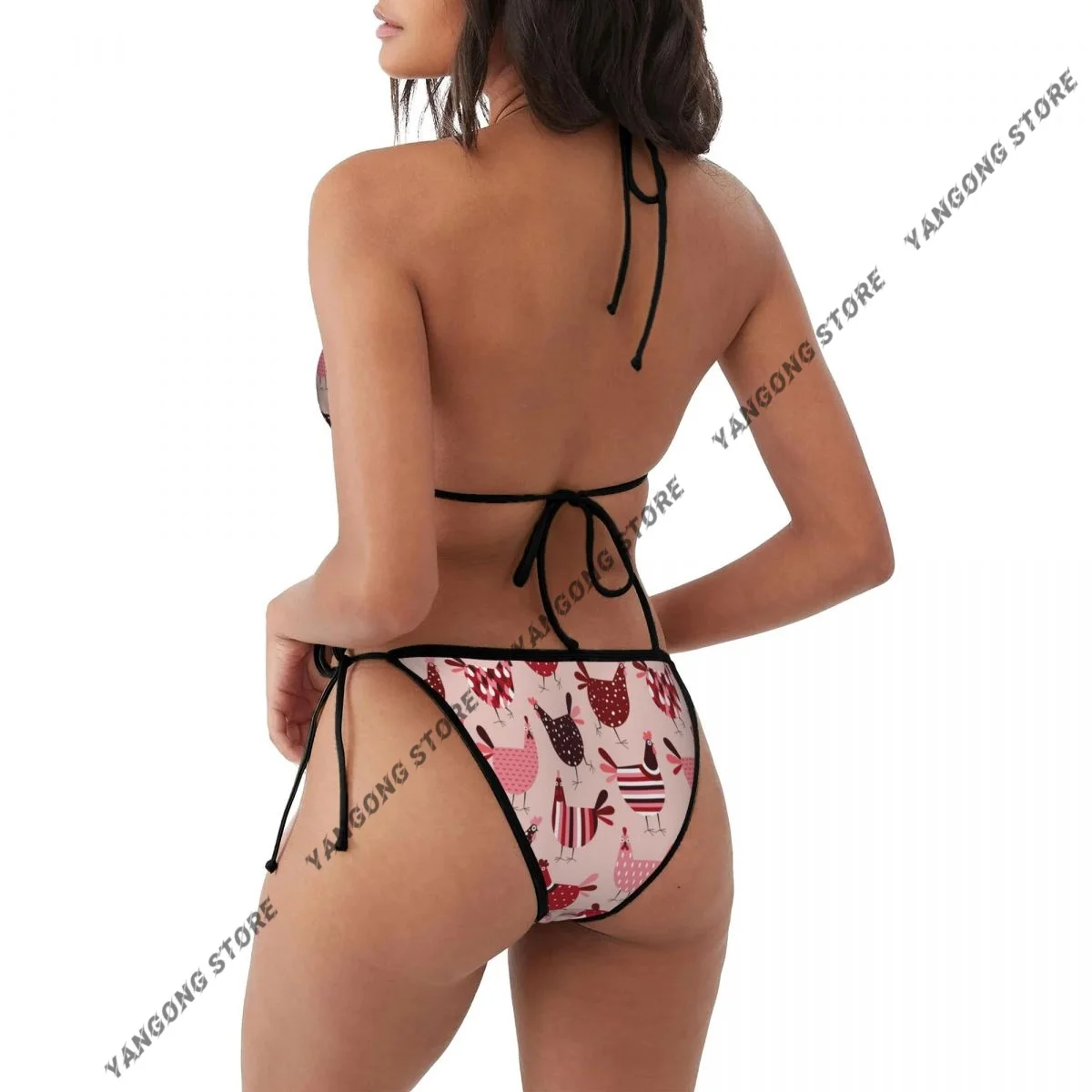 Woman Swimsuit Sexy Bikini Set Swimwear Funny Cartoons Chicken And Hens Pattern Two Piece Bathing Suit