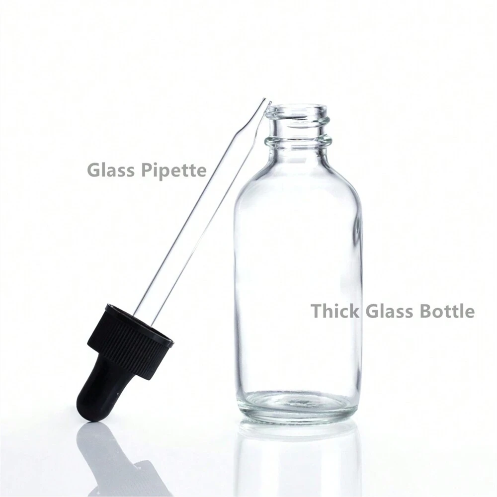 6pcs 2 Oz 60ml Clear Glass Dropper Bottle with Glass Eye Pipette Empty Refillable Essential Oils Aromatherapy Reagent Liquid