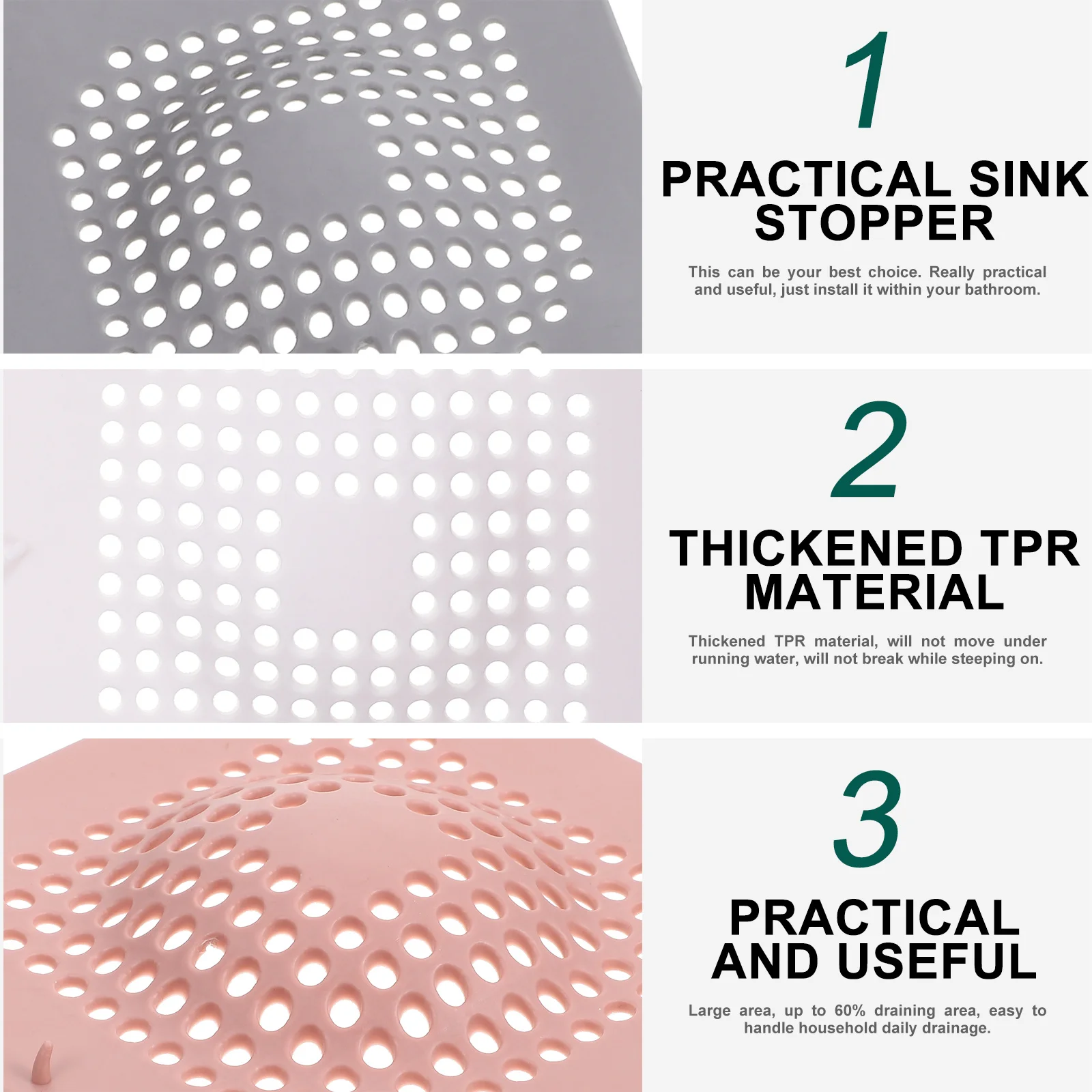 

4Pcs Heavy Duty Tpr Floor Drain Cover Sink Filter Cover for Kitchen Bathroom Debris Hair Catcher No Installation Required Seal