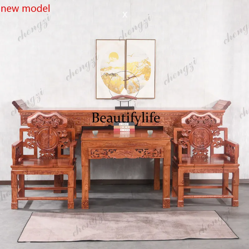 DD182Solid wood middle hall six-piece rural hall eight immortals table and chair combination four-piece set northern Chinese tab