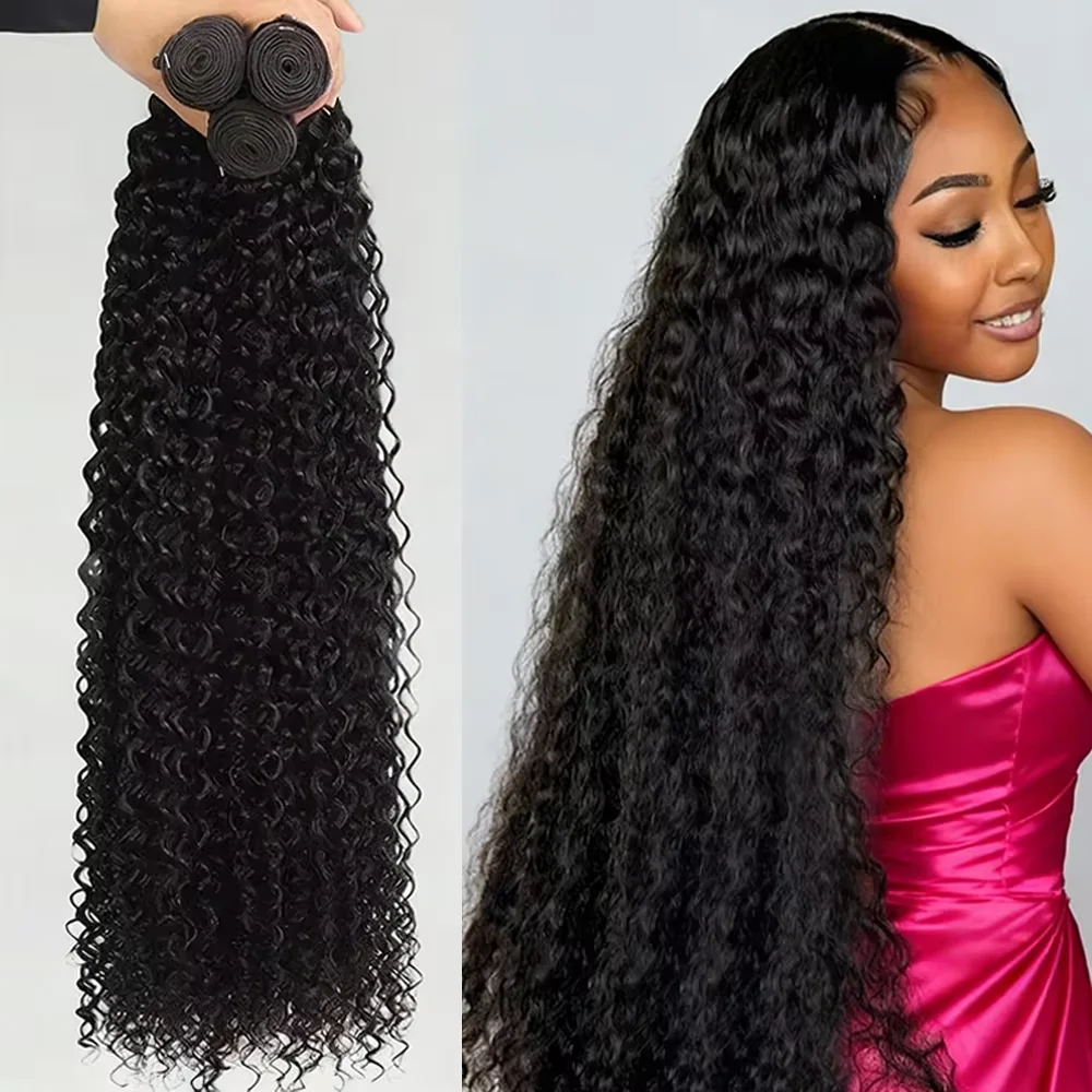 

Deep Wave Human Hair Bundles Curly Hair 30Inch Brazilian Weaving Raw Virgin 100% Unprocessed Double Weft Hair Bundles Extensions