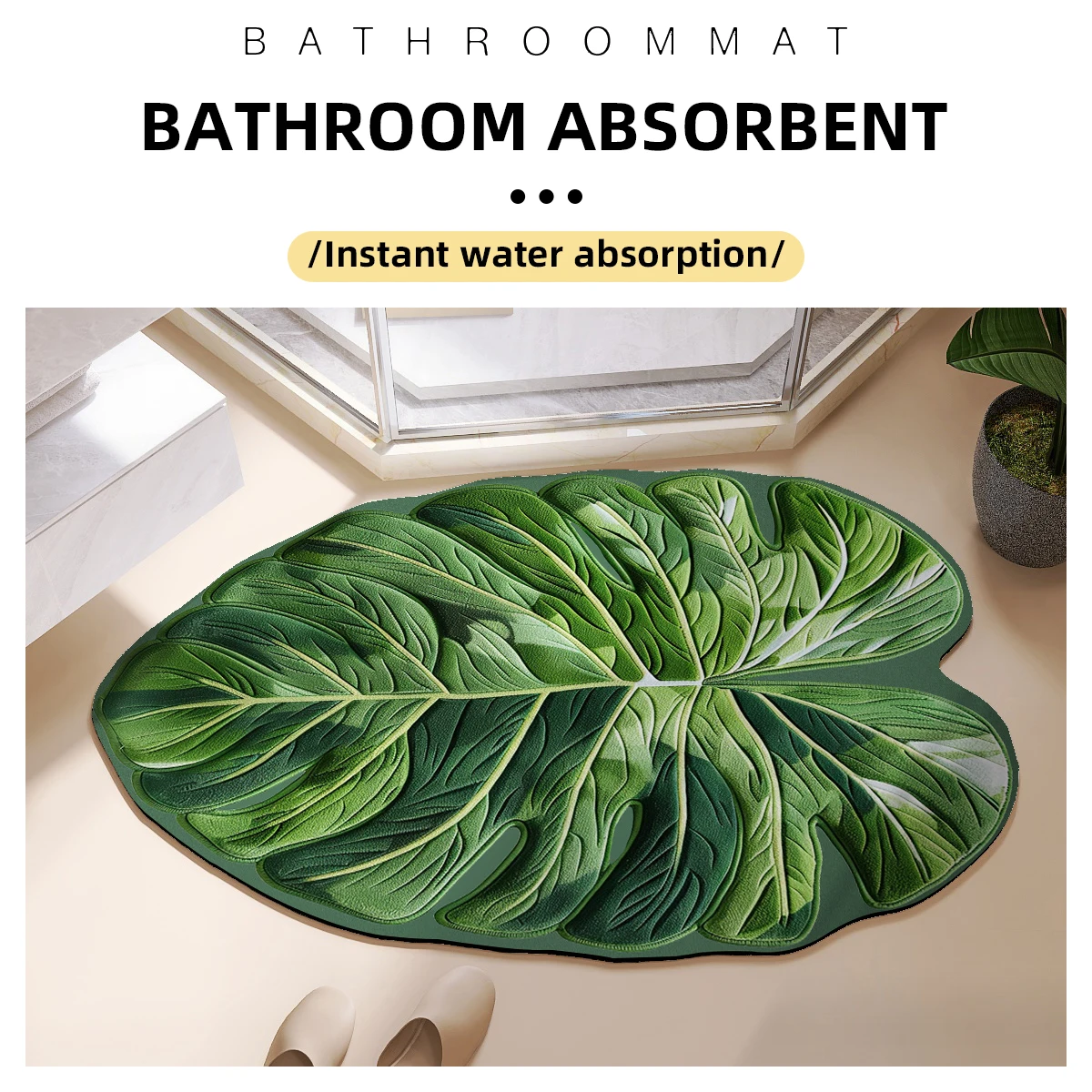 Leaf Bathroom Mat Absorbent Bath Floor Foot Mats Anti-Slip Rubber Carpet Room Rugs Toilet Shower Pad Doormat Washable