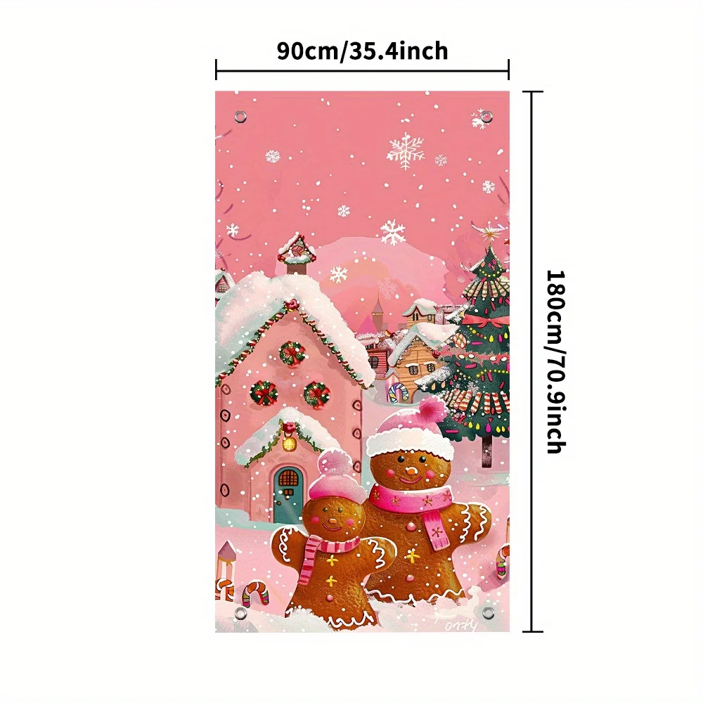 Festive gingerbread Christmas Door Cover: Pink Merry Christmas items, 35.4 \