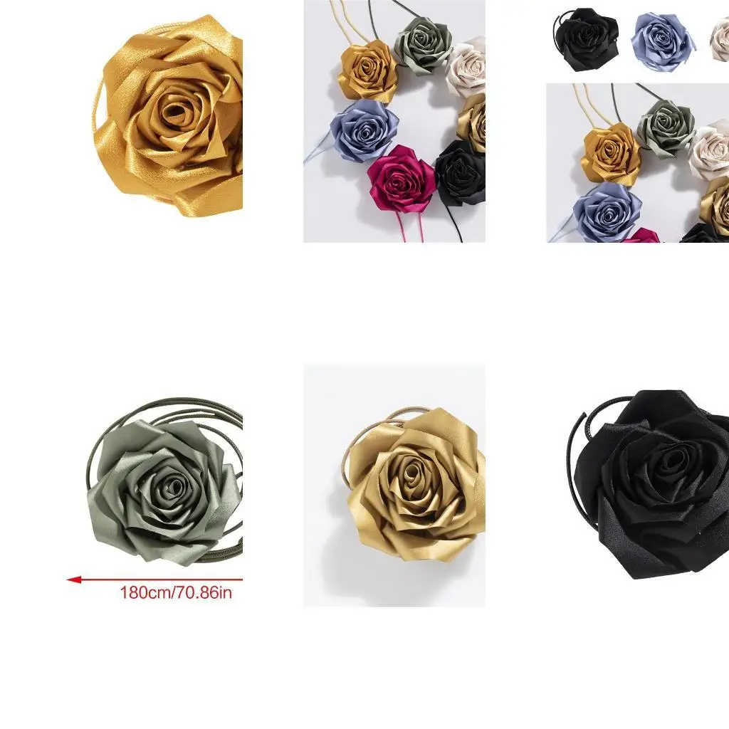 

652F Elegant Women Waist Rope Fabric Flower Knot Waist Strap Elastic Waist Decoration