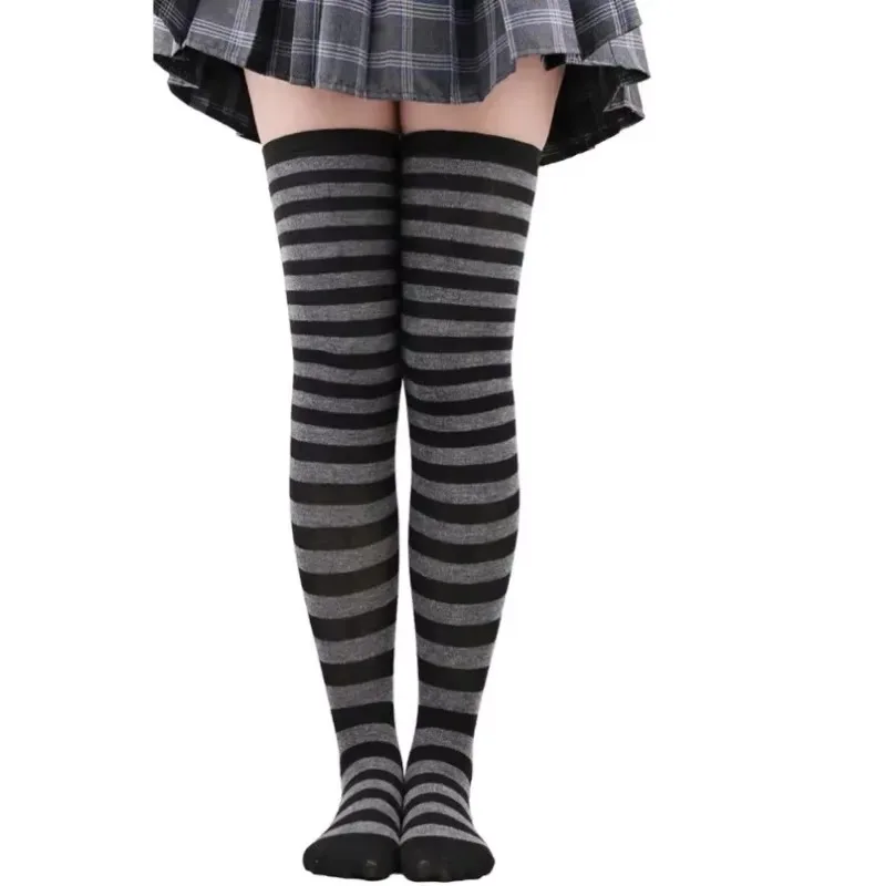 Overknee-Strümpfe für Damen, gestreift, für Damen und Mädchen, schwarz, weiß, rosa, lange Socken über dem Knie, Femboy, Cosplay, Lolita, Harajuku, Y2k