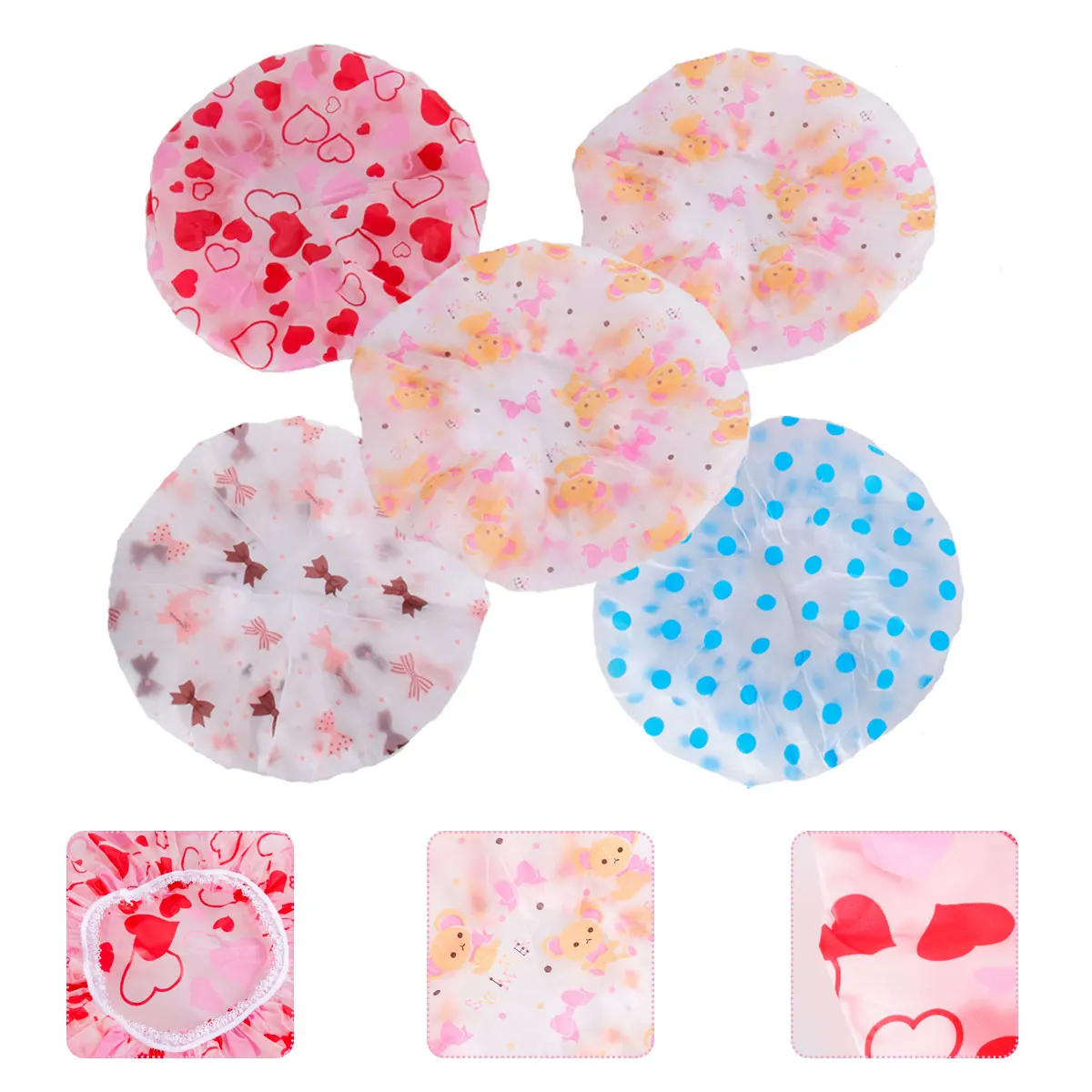 

5pcs Shower Cap Elastic Bath Hat Waterproof Women Reusable EVA Foldable Travel Protect Hair Shower Cooking SPA Fits
