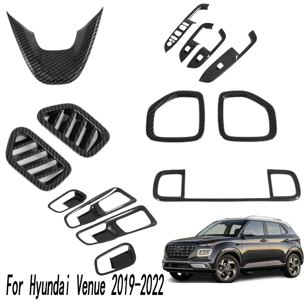 For Hyundai Venue 2019 2020 2021 2022 ABS Armrest Handle Bowl Box Cover Light Vent Outlet Frame Trim Steering Wheel Accessories