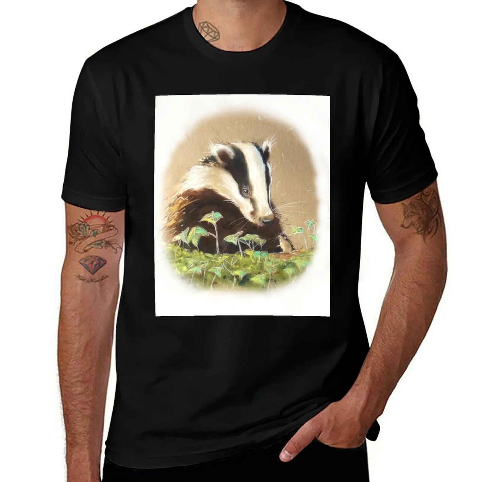 Badger and Mouse T-Shirt Vintage Print Crew Neck Tee
