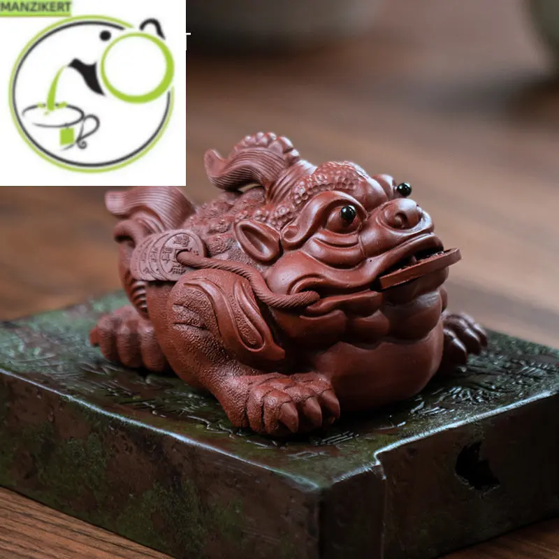 

Boutique Handmade Golden Toad Statue Ornaments Yixing Purple Clay Tea Pet Sculpture Crafts Chinese Tea Set Decoration Gifts