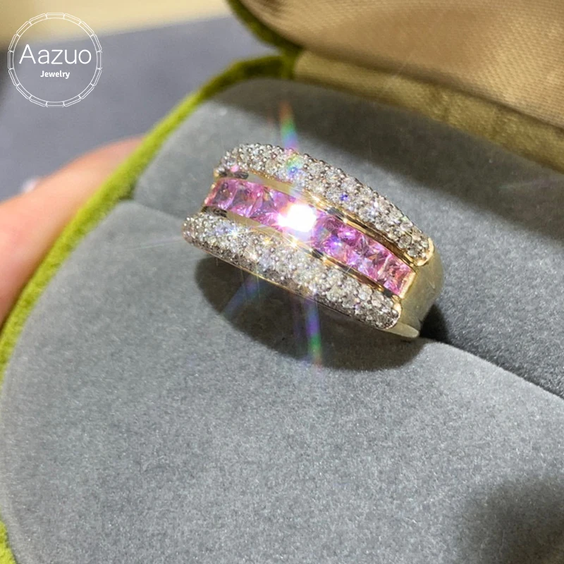 

Aazuo 100% 18K Solid White Gold Natrual Pink Sappires Real Diamonds Fairy Ring Gifted For Woman Wedding Day Deluxe Banquet Party