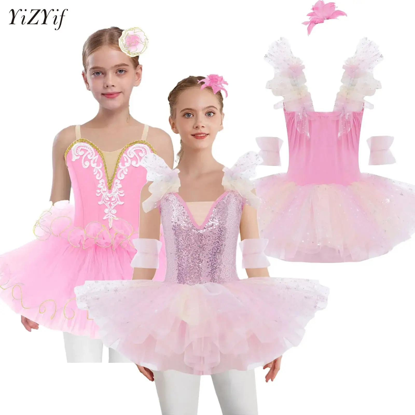 

Kids Tutu Skirts Leotard Sequined Modern Dance Tutu Dress Girls Jazz Dance Costume Rainbow Color Children Wedding Princess Dress