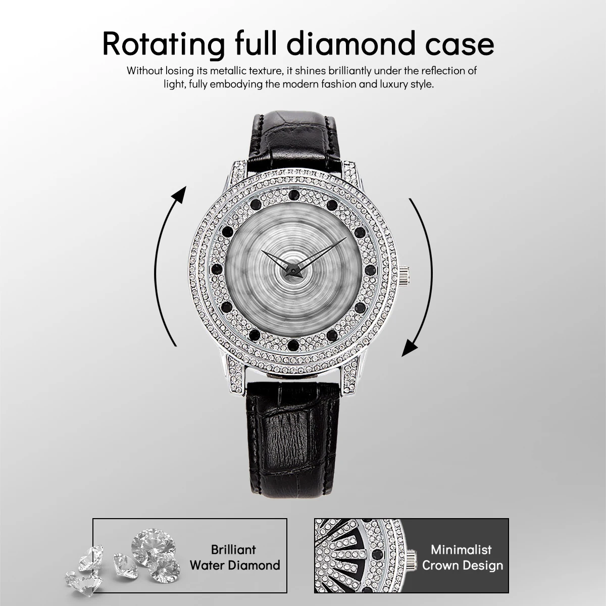 Fashionable Full Diamond Lucky Star Rotating Leather Watch for Men and Women