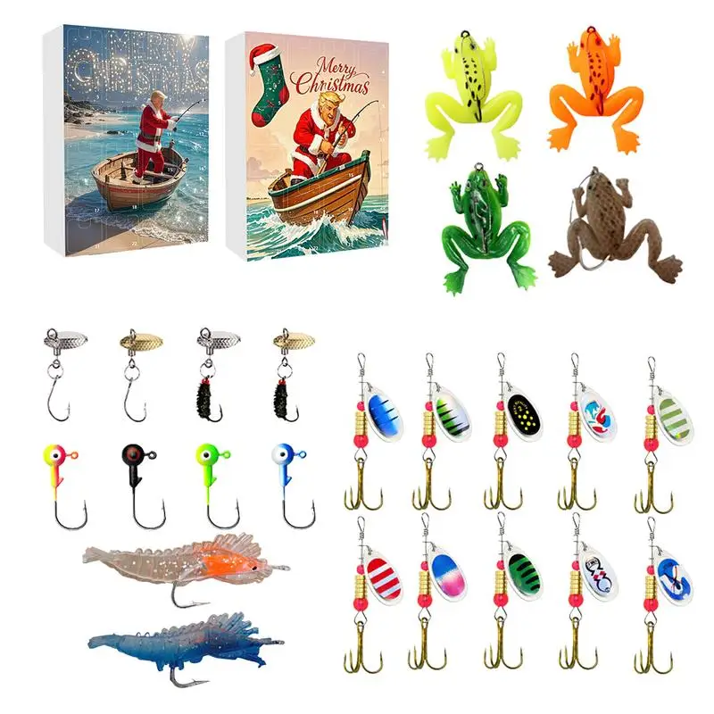 24 Day Fishing Lure Advent Calendar 2024 Christmas Countdown Calendar Mixed Fishing Lures Set Xmas Gift For Father Granpa Boyf