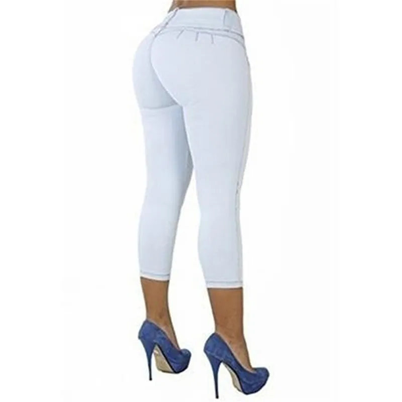 Women's Solid Color High-waist Elastic Seven-cent Pants 2023 Jean-like Package Hip Pant Slims Cotton Blend Casual Wearing New