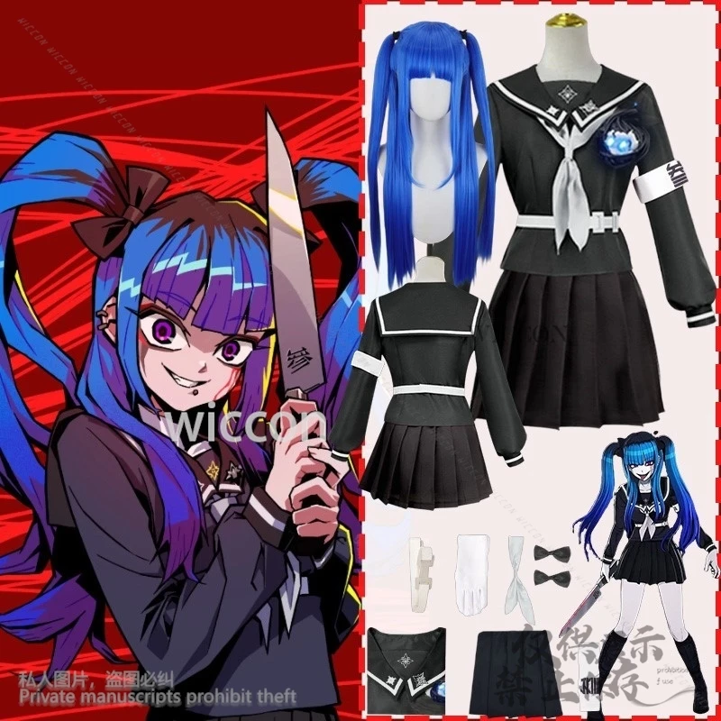 

Anime Game The Hundred Cosplay Amemiya Darumi Costume JK School Uniform Sailor Dress Horror Jirai Kei Girls Wigs Customized