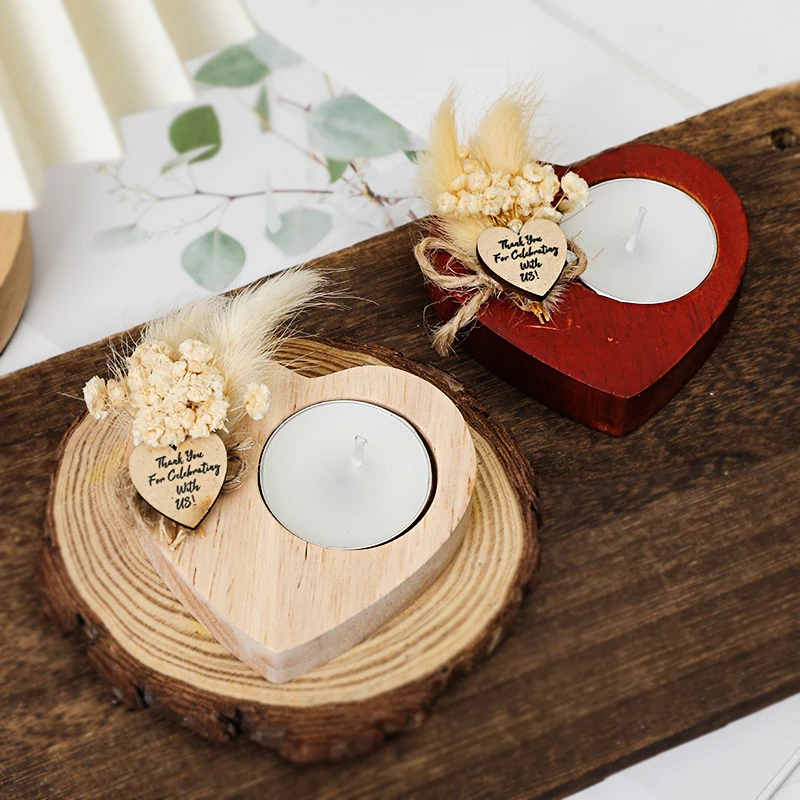 

Wood Candle Holders Heart Shaped Candlestick Romantic Desk Decor Portable Candle Holder Wedding Party Anniversary Romantic Gifts