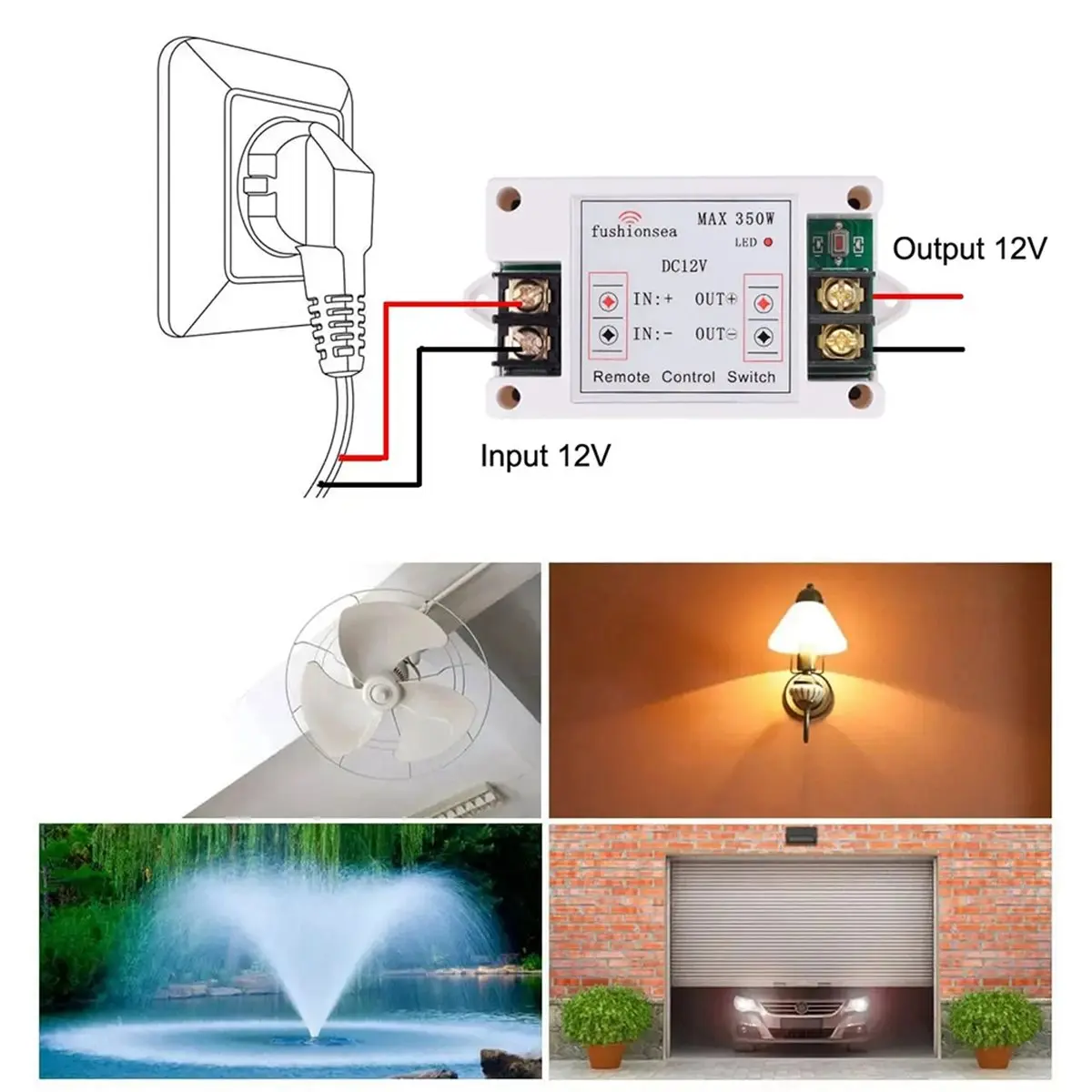 DT75BG DC 12V 433MHz Wireless Remote Control Switch 40A High Current Relay Receiver for Motor Pumps & Lights