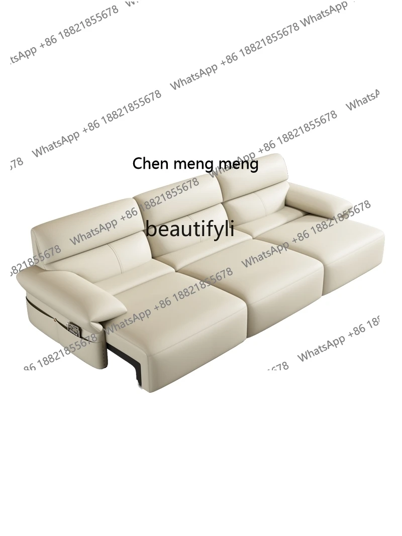 Italian wireless remote control electric multi-functional automatic retractable leather sofa bed modern minimalist living room