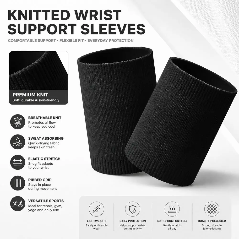 1Pair Breathable Sports Wrist Supports Sweat Absorbing Seamless Tube Wrist Support Sleeves Elastic Knitted Stretch Fit