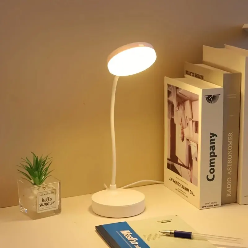 1pc 10 LED Desk Lamp With USB Charging Port, 3 Dimming Levels, Touch Control, White