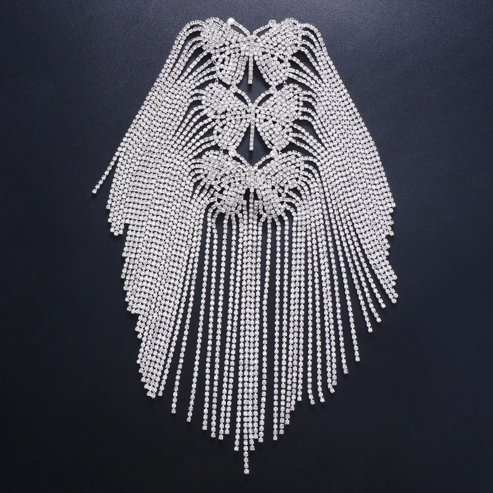 Butterfly Rhinestone Shoulder Board Badge Clothing Jewelry for Women Tassel Shoulder Pad Crystal Brooch Epaulet Decoration