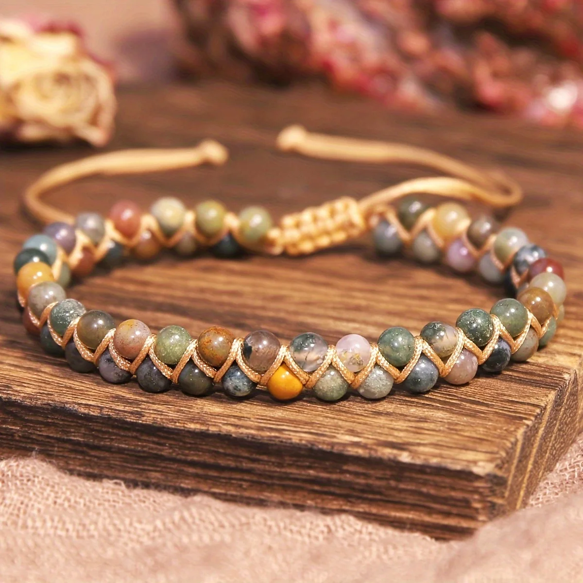 Multicolor Indian Agate Beaded Bracelet Natural Boho Healing Jewelry Women Charm Bracelet Perfect Gift For Her