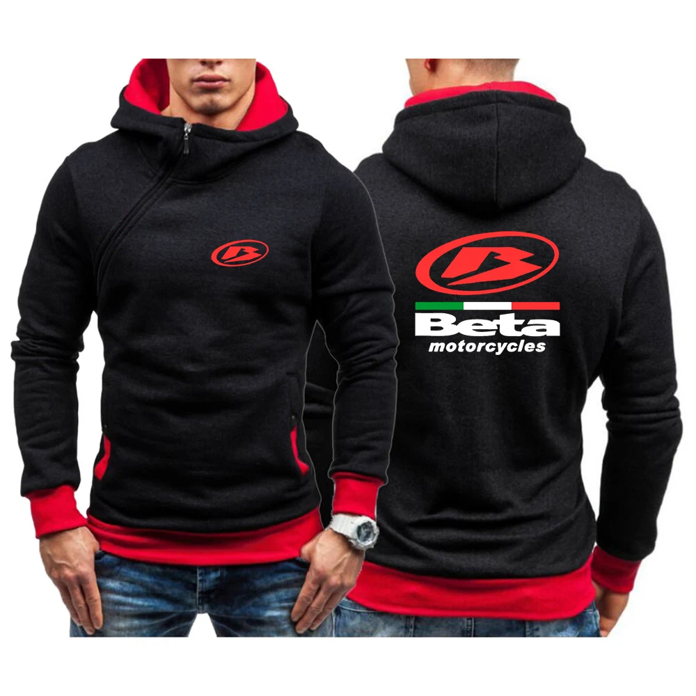 

2023 Men's Fashion Beta Racing Motocross Motorcycle Logo Print Hooded Sweatshirt Autumn Solid Color Diagonal Zip Casual Pullover