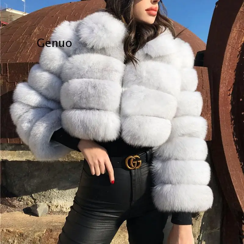 

Casual White Black Fluffy Fall Winter Faux Fur Coat Women Jacket Long Sleeve Cropped Puffer Fur Jacket for Women Outwear