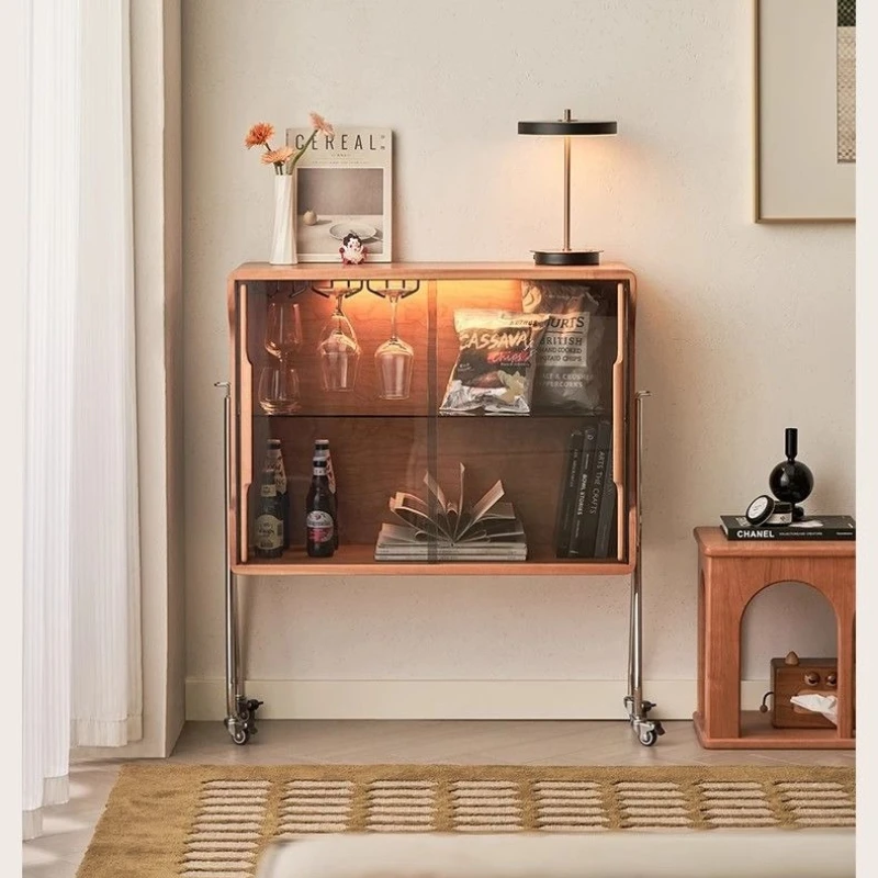 

Современный барный шкаф из массива дерева на колесиках со стеклянной дверцей, компактный буфет для прихожей, гостиной, столовой, витрина, мебель для домашнего бара