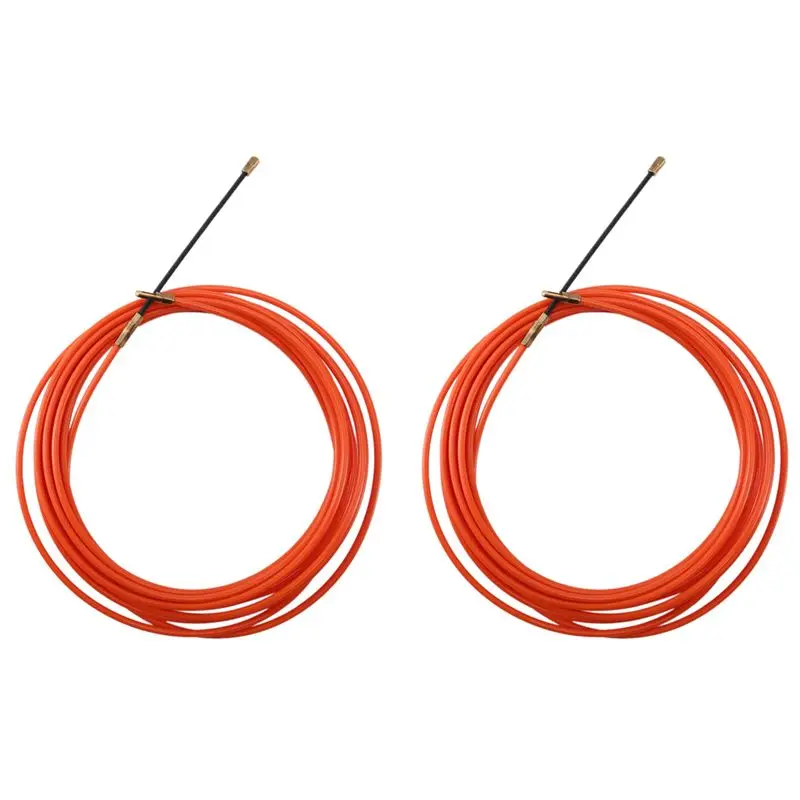 DT39 Cable Puller 2PCS 5M 4mm Fiberglass Wire Threader Electrical Fish Tape for Conduit Duct Orange