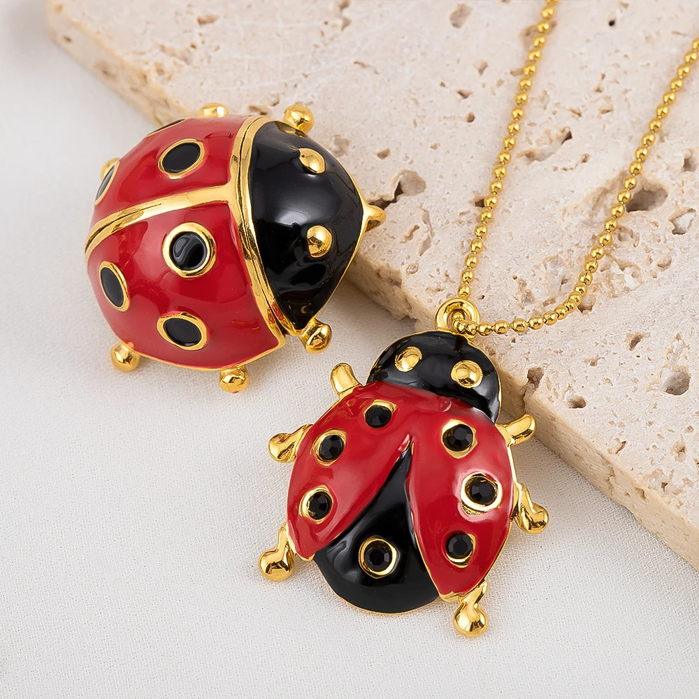 

2Pcs Cute Ladybird Red Enamel Stud Earrings for Women Stainless Steel Wildlife Insect Daily Trendy DIY Jewelry Making Components
