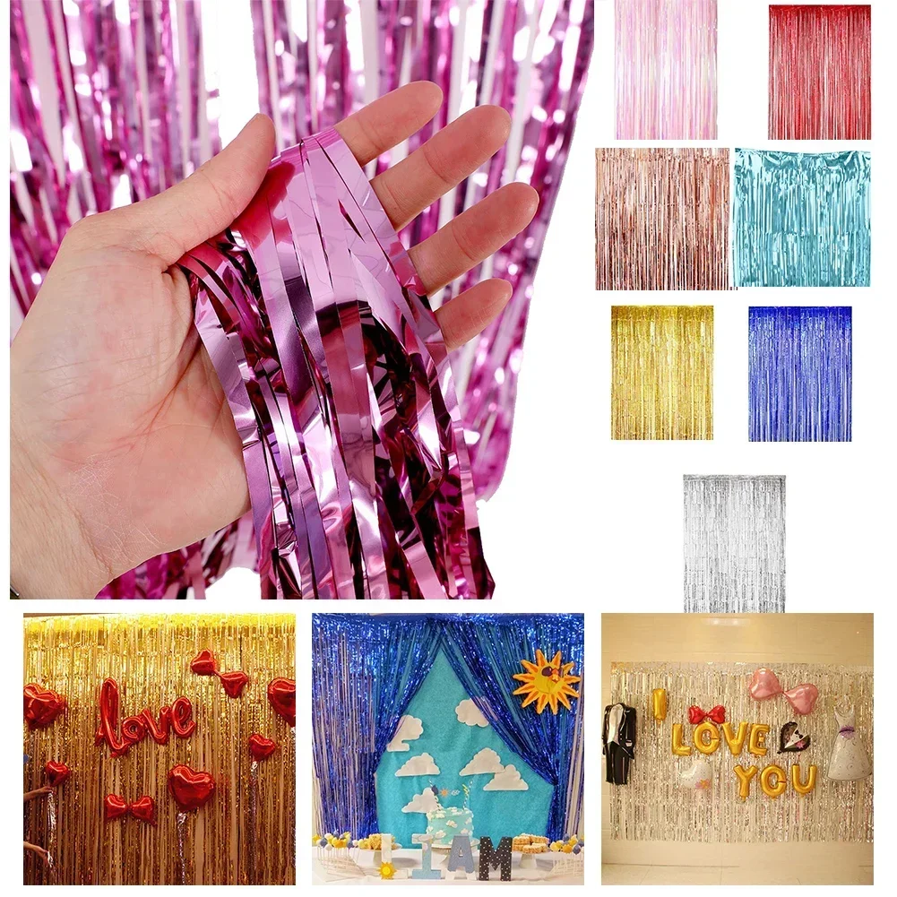 Cortina de seda de lluvia gruesa para decoración de pared de fondo de fiesta, múltiples opciones de color para bodas y cumpleaños