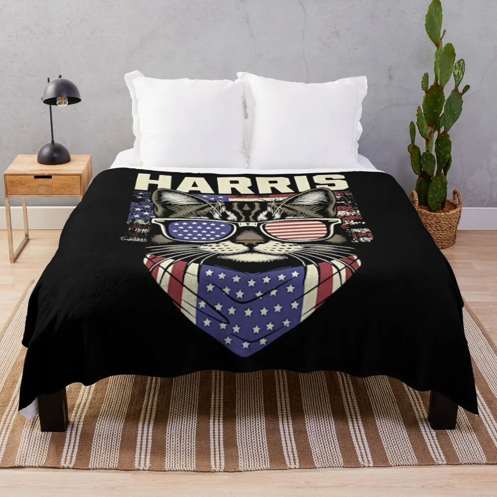 Kamala Harris for President 2024, Funny Cat Graphic Throw Blanket Flannels Decoratives Blankets