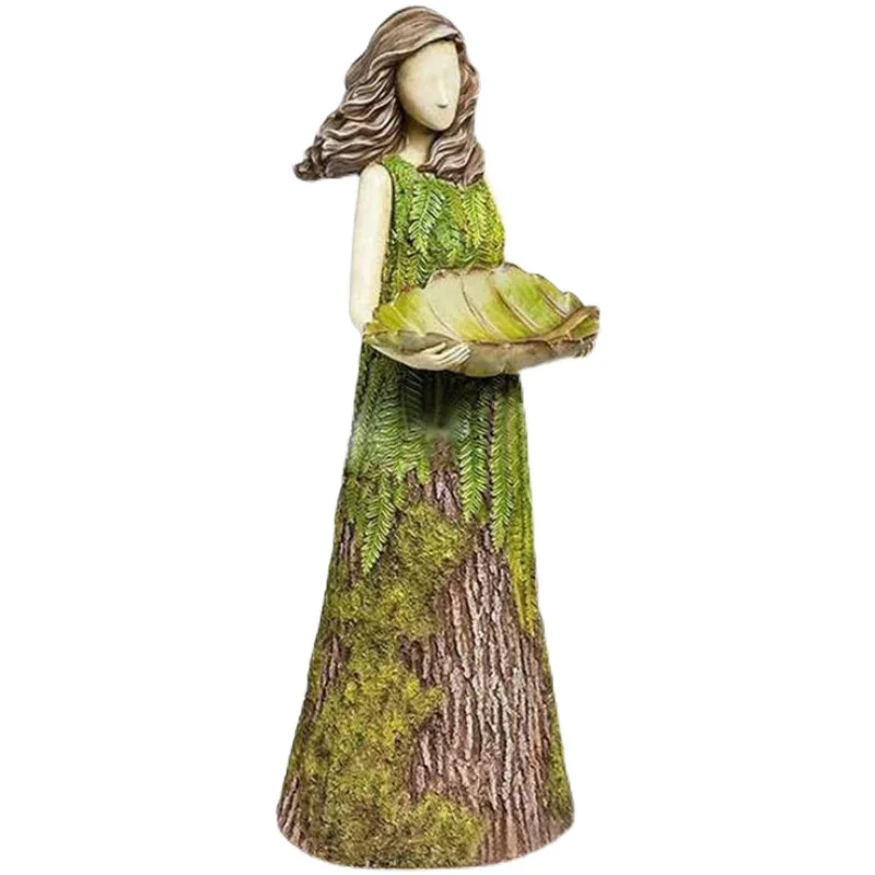 Fairy Tale Forest Girl Bird Feeder Resin Craft Outdoor Garden Statue Courtyard Lawn Decoration Large Ornament