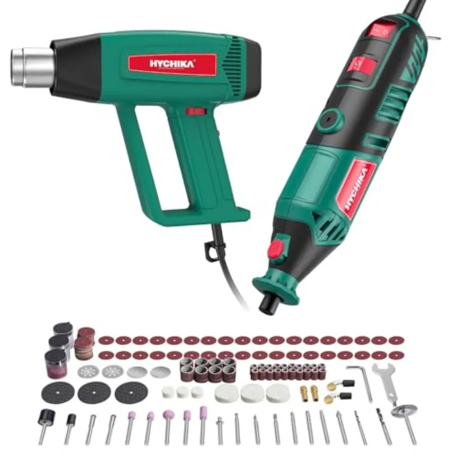 

180W Variable Speed Rotary Tool 173pcs Accessories KitHeat Gun with 6 Nozzles 2-Tool Power Tool Set Combo Kit