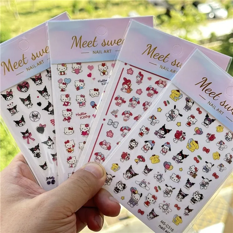 Sanrio Cartoon Stickers Children's Toys Cute Hello Kitty Kurome Pochacco Pom Pom Purin Animation Sticker Pack Notebook Stickers