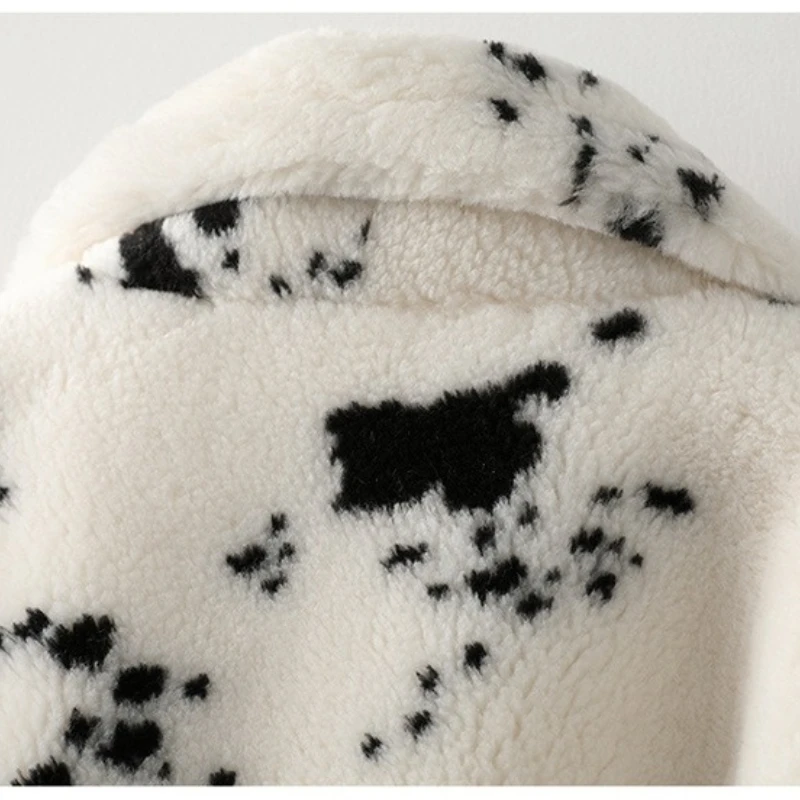 Women's Winter Warm Wool Faux Fur Coat Shearling Coat Loose Long Printed Fashion Casual Trench Coat