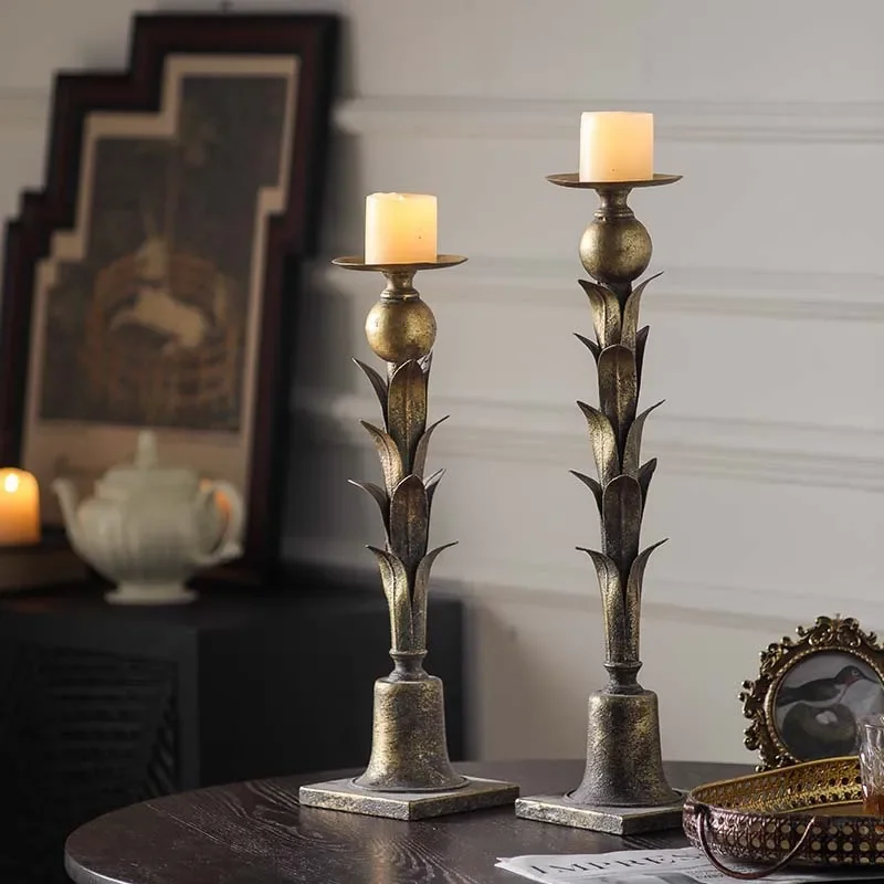 Vintage Wrought Iron Candle Holder Gothic Style Desktop Ornament American Country Decor Antique Metal Candlestick Base for
