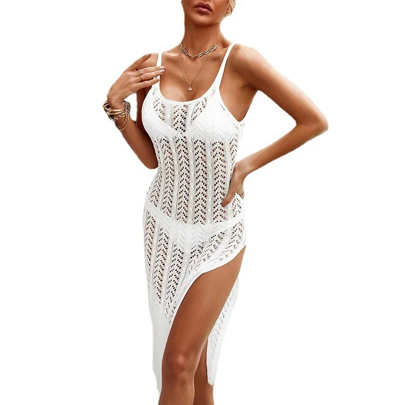 Gonna estiva nuova da donna tinta unita sexy lavorata a maglia cava bikini da spiaggia costume da bagno coprire indumenti di protezione solare