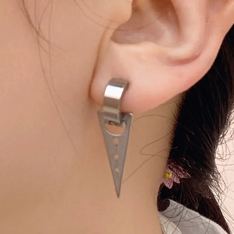 New Popular Unisex Stainless Steel Triangle Cross Star Round Pendant Drop Earrings For Men Women Punk Huggie Geometry Jewelry