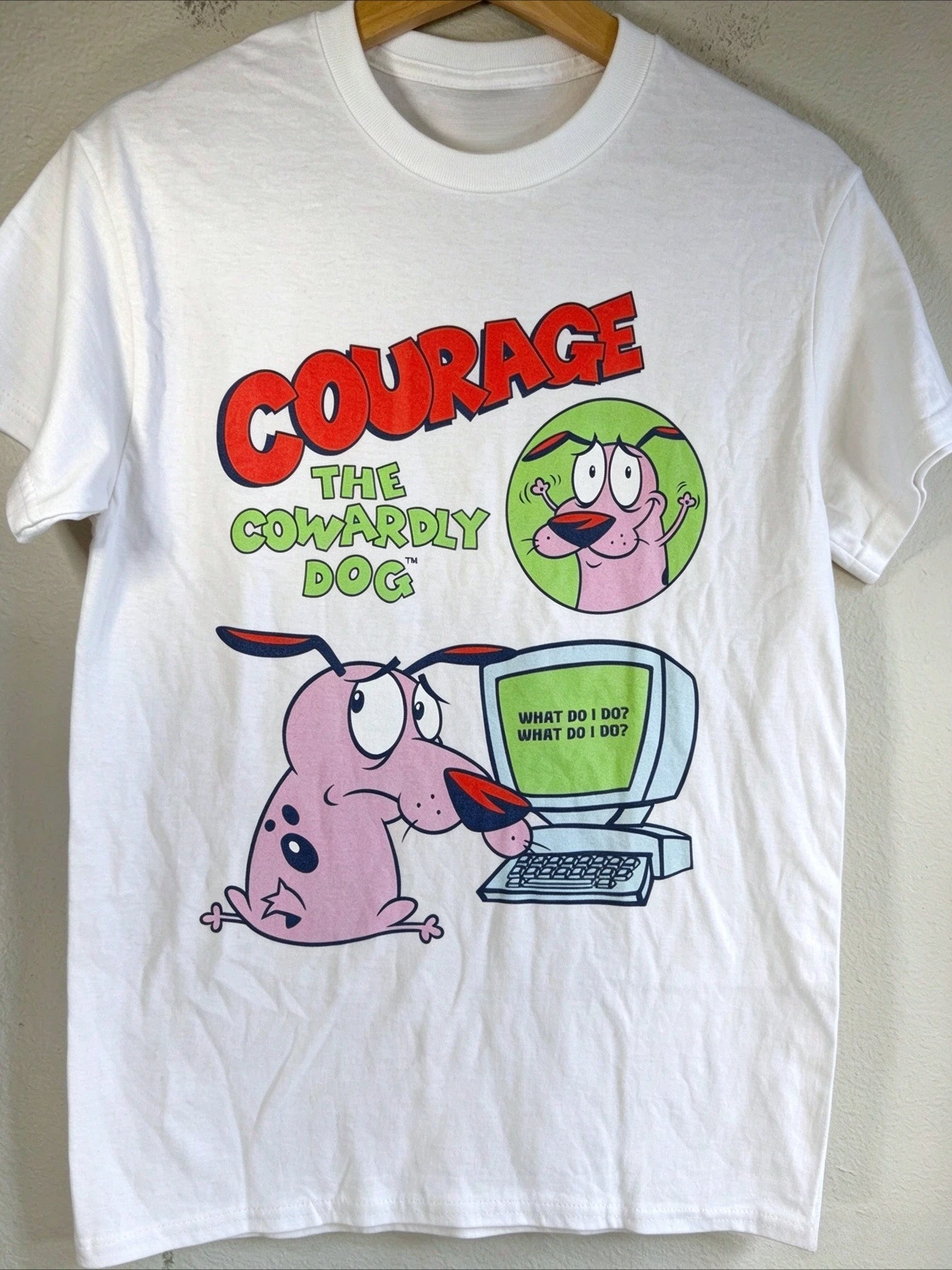 Vintage Courage the Cowardly Dog Cartoon Print Short Sleeve T-Shirt Retro Unisex Graphic Tee 90s Nostalgia Summer Streetwear Top
